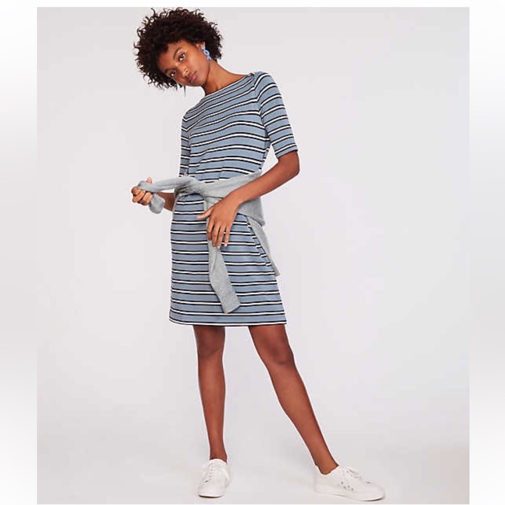NWT LOU & GREY Striped Blue and Black Dress S